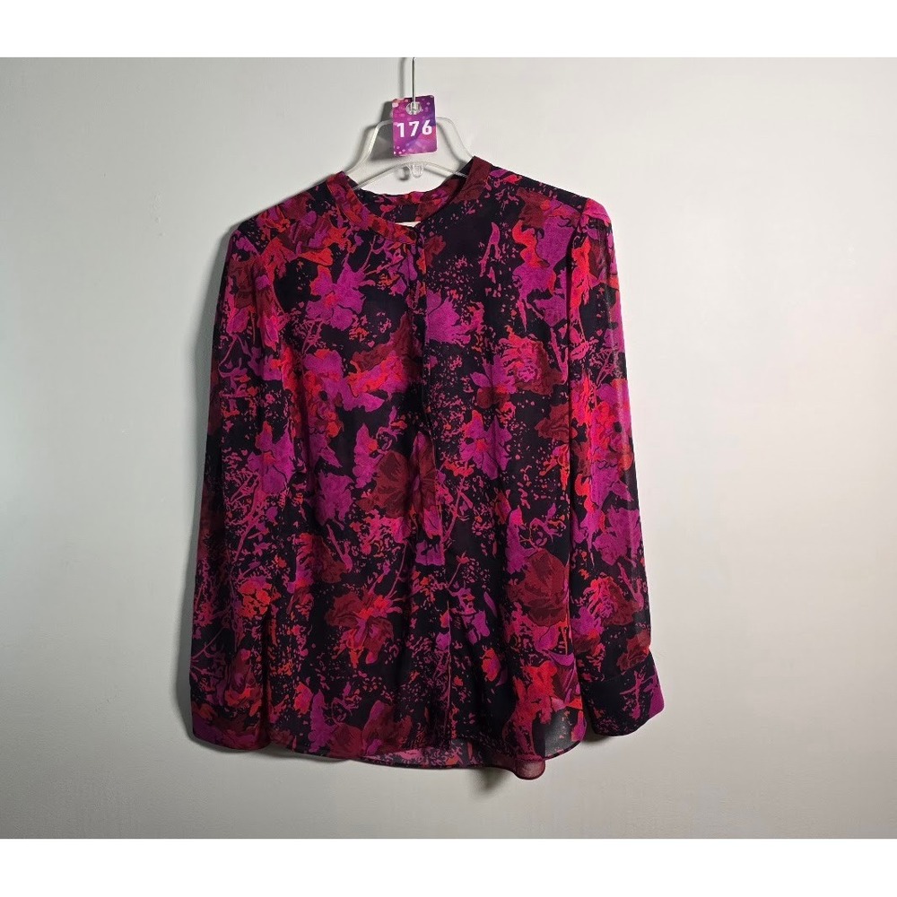 Chico's Womens Blouse Pink Floral Long Sleeve Button Front Top Career Wear Sz 2